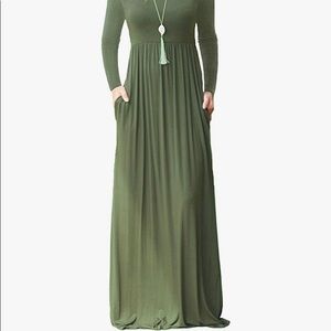 AUSELILY Plain Simple Flowy Soft and Comfy Loose Long Maxi Dress with Pockets XL